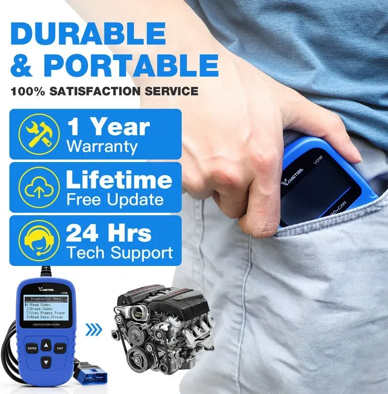 Vdiagtool VD10 OBD2-Diagnosegerät für alle Fahrzeuge, Auto-Scanner zum Abschalten des ABS-Treffers mit Live-Daten/Freeze-Frame/I/M-Ready für alle OBDII-Protokoll-Fahrzeuge, neue Version des Auto-Diagnosegeräts