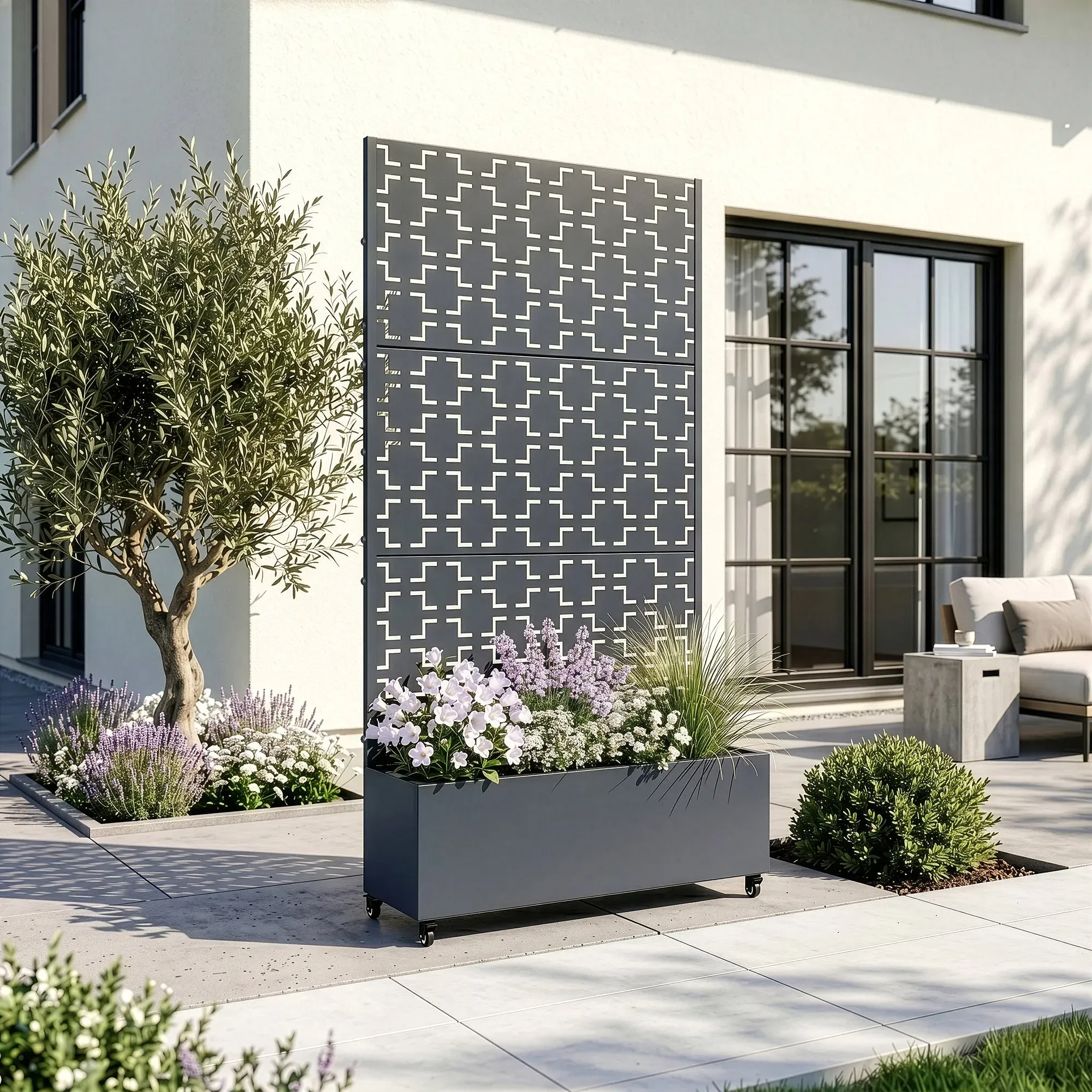 Trennwand Aaskis mit Blumenkasten Stahl 190x82 cm Anthrazitgrau [casa.pro]