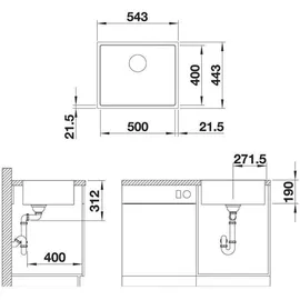 Blanco Subline 500-IF SteelFrame weiß + Handbetätigung + InFino