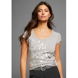T-Shirt LAURA SCOTT, Damen, Gr. 32, grau, Jersey, Obermaterial: 95% Baumwolle, 5% Elasthan, bedruckt, feminin, sehr figurbetont hüftlang, Rundhals, Kurzarm, Shirts, sehr figurbetont, mit frischem Print, Rundhals, für die Freizeit