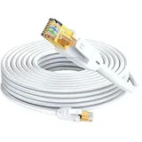 Elfcam Elfcam® - 8 m Netzwerkkabel Cat.7 RJ45 Ethernet SFTP - Rundkabel, Weiß, 100% Kupfer, bis zu 10 Gbit/s