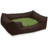 BedDog Hundebett Mimi, Hundesofa aus Cordura, Microfaser-Velours, waschbares Hundebett Vier-eckig mit Rand, Hundekissen für drinnen, draußen, XL, braun-grün