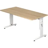 Hammerbacher höhenverstellbarer Schreibtisch eiche rechteckig, C-Fuß-Gestell weiß 160,0 x 80,0 cm