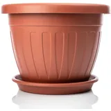 BigDean 40cm Blumentopf mit Untersetzer rund Terracotta - wetterfester Pflanzkübel - Wasserablauf UV-beständig aus bruchsicherem Kunststoff - Innen + Außen geeignet - Made in Europe