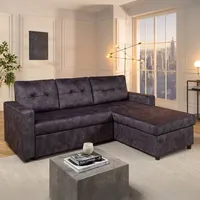 riess-ambiente Modernes Ecksofa APARTMENT 205cm grau Samt 3-Sitzer mit Bettfunktion und Stauraum - Grau