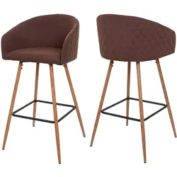 2er-Set Barhocker MCW-D72, Barstuhl Tresenhocker Küchenhocker mit Lehne, Holzoptik ~ Stoff/Textil, braun