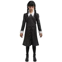 CHAKS Kostüm Wednesday Kleid - Kinderkostüm Fasching Karneval, Das gepunktete Alltagskleid im Pilgerstil aus der Netflix-Serie 'Wedne schwarz 158-164