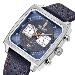 MEGIR Herren-Rechteck-Business-Arbeits-Analog-Quarz-Chronograph, leuchtende Sport-Armbanduhr mit Lederarmband ML2182G