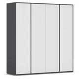Rauch Möbel Drehtürenschrank Kleiderschrank, Kleiderschränke, Garderobe 4-türig, Push-to-Open Farbe Weiß/Grau metallic, Schwarz, 187x194x53cm