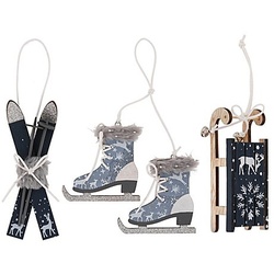 Holz-Hänger "Ski, Schlitten, Schlittschuh", blau, 7,7–15 cm, 3 Stück
