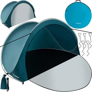 TRIZAND Strandmuschel Pop Up Schutz abschließbar 200x120x110cm Wurfzelt leicht 21267 × Blau/Weiß