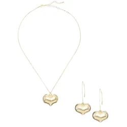Ohrring und Ketten Set LASCANA, gold (goldfarben), Schmuck-Sets, Damen, Metall, 2-teiliges Set aus Halskette und Ohrringe mit Herzanhänger