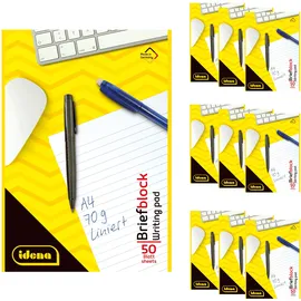 IDENA 90431 - Block liniert A4, 10 Stück, Schreibblock mit 50 Blatt und ohne Rand, 70g/m2 Papier ungelocht und kopfgeleimt