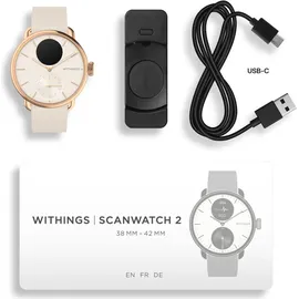 Withings ScanWatch 2 38 mm perl weiß/rosegold, Sport Fluorelastomer-Armband weiß/rosegold