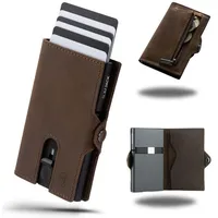 SLIMJACK Mini Geldbörse Herren - echt Leder - Münzfach RFID-Schutz - Cardholder - Slim Wallet (Portmonee), - Mini Geldbeutel - Portemonnaie - Kartenhalter - Kreditkartenetui braun