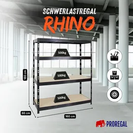 Proregal Schwerlastregal Metall 180x160x60 cm schwarz 4 Spanplatten-Ebenen 8mm Fachlast 500kg
