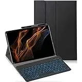 YHFZR Tastatur Hülle für Samsung Galaxy Tab S8 Ultra, [Deutsches QWERTZ] Slim Hülle mit 7 Farben Beleuchtung Kabellose Tastatur mit Schützhülle für Samsung Tab S8 Ultra 14,6'' X900/X906, Schwarz