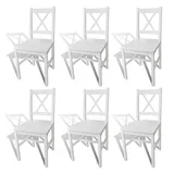 furnicato Esszimmerstuhl 6er Set Esszimmerstühle Weiß 41,5x45,5x85,5 cm aus Massivholz (6 St), Ergonomische Sitzgruppe mit glatter Lackierung für die Küche weiß