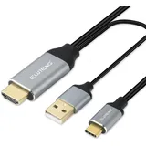 ELUTENG HDMI auf USB C Adapter Kabel 4K@60Hz 2M / 6.6ft mit USB Stromkabel, HDMI Stecker zu Type C Stecker Konverter Kabel, Unterstützt Touchscreen-Funktion für MacBook Pro/Air,Nreal Air VR,iMac,XPS