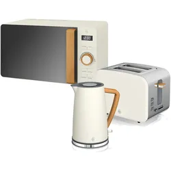 SWAN STRP1060WHTNEU Set Frühstück Wasserkocher Breitschlitz-Toaster Mikrowelle 20L Nordic grün, Weiß, 2200W