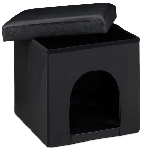 Relaxdays Set Hundehaus Futterstation Schwarz,Silber