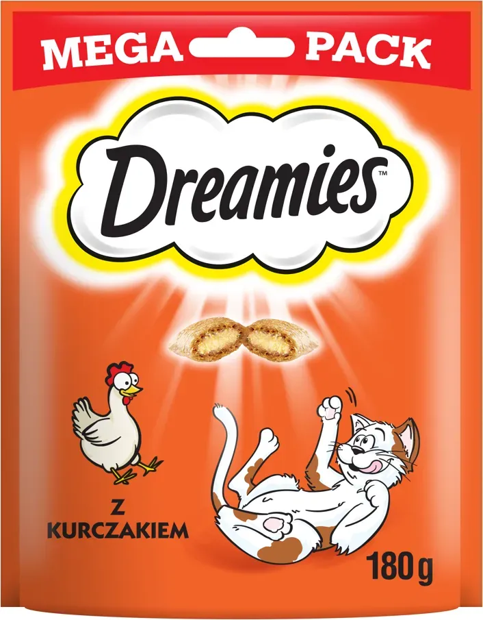 DREAMIES 180g - eine Delikatesse für eine Katze mit einem leckeren Huhn