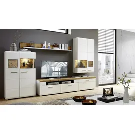 Innostyle Wohnwand Fun weiß matt Eiche Altholz Hirnholz - Weiß/Braun