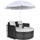 vidaXL Gartenbett mit Sonnenschirm Braun Poly Rattan