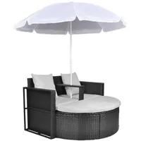 vidaXL Gartenbett mit Sonnenschirm Braun Poly Rattan