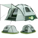 Sekey Camping Zelt 4 Personen, 3-in-1 Familienzelt mit Vorzelt & Markise, Pop Up Zelt Schnellaufbau Automatik Zelt Wasserdicht PU3000mm UPF50+, Grün