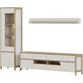Home Affaire Wohnwand HOME AFFAIRE "Stranda, moderne Anbauwand, Komplettset im Scandi-Style", weiß (weiß skandi eiche), B:266cm, Holzwerkstoff, Kastenmöbel-Sets, Wohnwand, enthält Vitrine, Lowboard und Wandboard, 270 cm breit