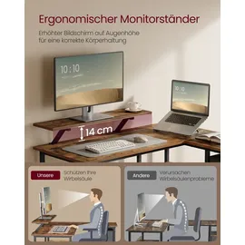 VASAGLE Schreibtisch Eckschreibtisch Computertisch mit Schubladen 115cm Vintage