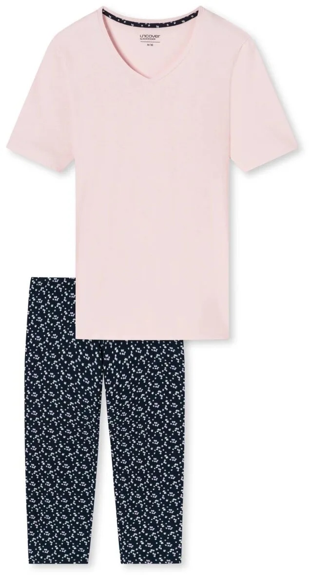 UNCOVER by SCHIESSER Damen Schlafanzug Set kurz, 2-tlg. - 1/2 Arm, 3/4 Hose, V-Ausschnitt Rosa XL