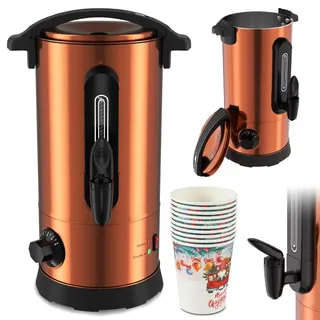 Cecaylie 8 L Glühweinkocher, Glühweinkessel Kupfer, inkl. 10 Tassen, Heißgetränkeautomat aus Edelstahl, mit Thermostat, Zapfhahn, Kupferfarbe
