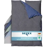 Setex Wendebettwäsche Feinbiber Blau/Grau 135 x 200 cm + 80 x 80 cm