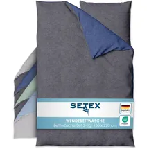 Setex Wendebettwäsche Feinbiber Blau/Grau 135 x 200 cm + 80 x 80 cm