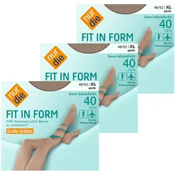 NUR DIE Damen Feinstrumpfhose Fit in Form Große Größen 40 DEN 3er Pack