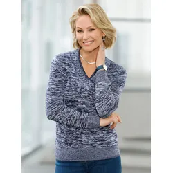 V-Ausschnitt-Pullover CLASSIC BASICS "V-Pullover", Damen, Gr. 50, eisblau, marine, meliert, 100% Polyacryl, meliert, Langarm, Pullover