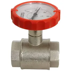 Muffen-Kugelhahn PN 16, G 1 1/4 Zoll mit rundem Thermometergriff (rot, Ø 63 mm)