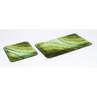 GOODWAY 2-teiliges Badematten Set, Badteppich, Badvorleger Wave grün │ Super weich, rutschfest, für Fußbodenheizung geeignet