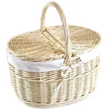 MyBer® Korb Picknickkorb Tragekorb mit 2 Deckeln Weidenkorb Vollweide Einkaufskorb geflochten weiß K12-027-W-SW