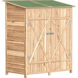 Outsunny Gartenschrank Holz, Geräteschuppen wetterfest 140 x 75 x 157cm, Gerätehaus mit Tür, Pultdach, Gartentisch, Geräteschrank, Abschließbar Gartenhaus Gartenschuppen für Garten, Terrasse, Natur   Aosom