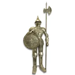 Casa Padrino Eisen Ritterrüstung mit Schild & Lanze Antik Silber H. 242 cm - Mittelalter Deko Ritter Rüstung