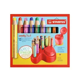 Stabilo Woody 3 in 1 Buntstift 15 St. inkl. Spitzer und Tischset