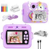 Kinderkamera, Sofortdruckkamera für Kinder, Jungen/Mädchen, 1080P Pro HD Digitalkamera für Kinder mit Druckpapier und 32 GB TF-Karte, lustiges Kinderspielzeug für Geburtstag