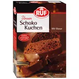 RUF Schokoladen-Kuchen, Backmischung mit einfacher Zubereitung für schokoladigen und saftigen Lieblingskuchen mit Kakao-Glasur, 1 x 475g