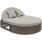 i@home Doppelliege Rattan Doppel-Liege, Gartenliege mit seitlichem Regal, Grau, Sonnenliege Doppelliege 2 Personen Klapptisch, Bis 160 kg belastbar, Individuell einstellbarer Winkel Outdoor-Sofa grau