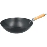 Alpina Wokpfanne ⌀30CM - mit Antihaftbeschichtung - Edelstahlpfanne mit Holzgriff - Nicht für Induktion Geeignet - Schwarz