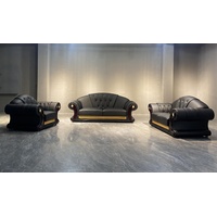 JVmoebel Sofa Chesterfield Sofa Couch Set 3+2+1 Leder Couchen Polster Möbel, 3 Teile, Made in Europe schwarz