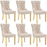 Merax Esszimmerstuhl, 6er set, Küchenstuhl, Wohnzimmerstuhl 6 Sts, Polsterstuhl, Stützbeine aus vergoldetem Edelstahl, Samt, Beige